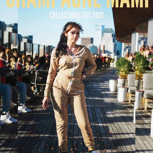 Juicy CHAMPAGNE MAMI Reflective Drawstring Pocket Detail Hoodie & Sweatpants Set - Picture 2 of 3